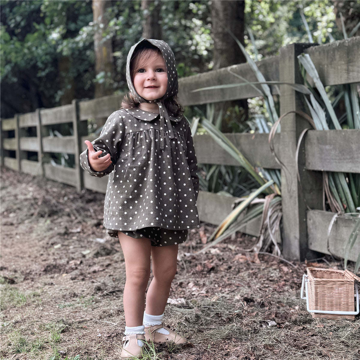 9M-10Y Romantic Polka Dot Brushed Cotton Shirt & Bloomer