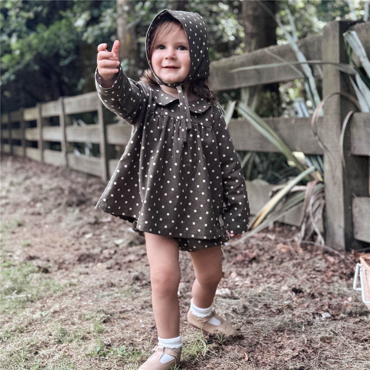 9M-10Y Romantic Polka Dot Brushed Cotton Shirt & Bloomer