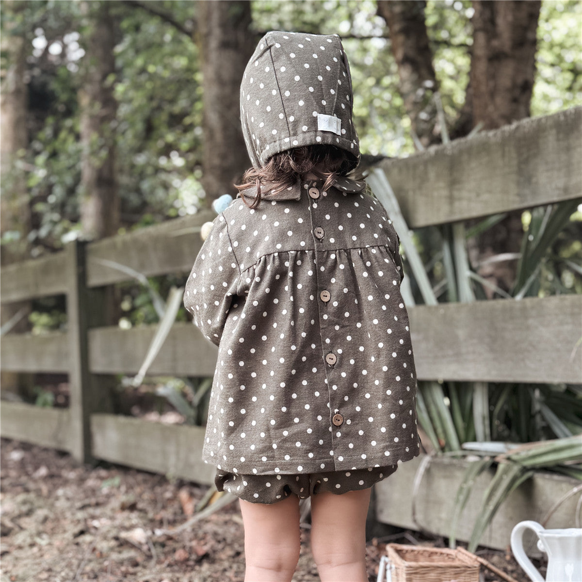 9M-10Y Romantic Polka Dot Brushed Cotton Shirt & Bloomer