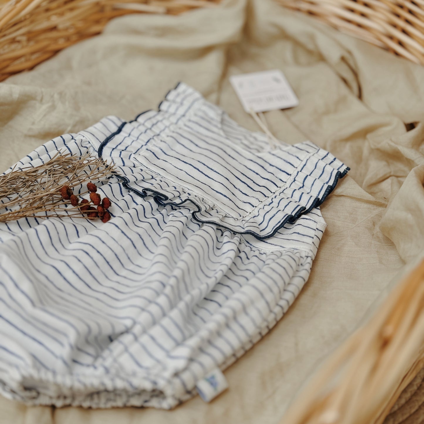 6M–3Y Gathered Ruffle Baby Romper | Breezy Stripes & Shared Moments