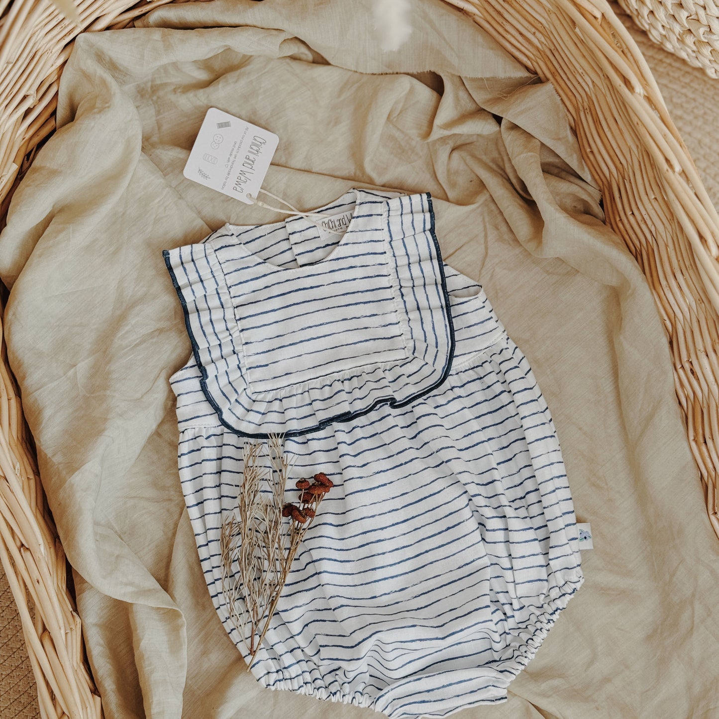 6M–3Y Gathered Ruffle Baby Romper | Breezy Stripes & Shared Moments