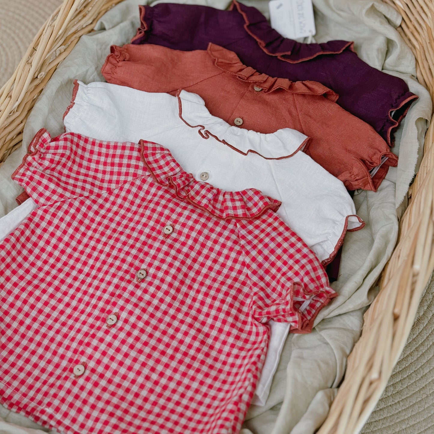 12M-8Y Summer Linen Ruffle Collar Blouse | Soft, Sweet, and Made to Nap In