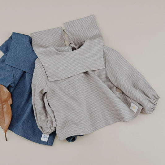1-6Y Mini Checked Linen Sailor Blouses