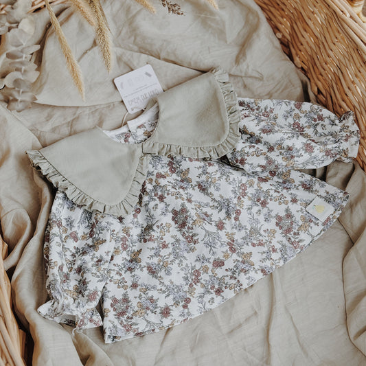 9M-10Y Floral Corduroy Shirt with Peter Pan Collar – Blooming Elegance