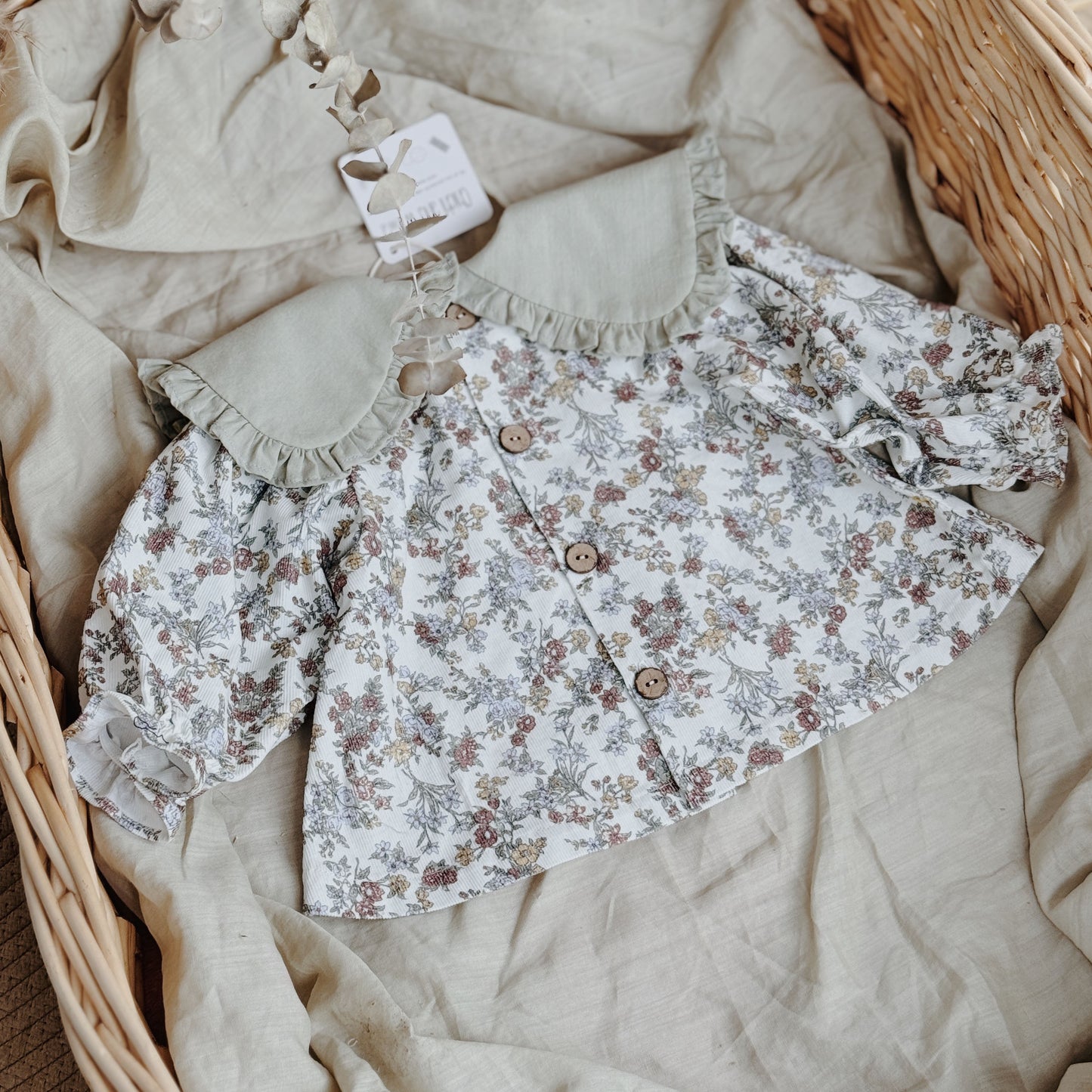 9M-10Y Floral Corduroy Shirt with Peter Pan Collar – Blooming Elegance