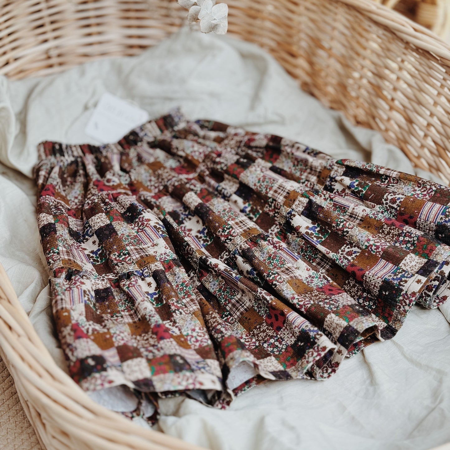 3Y-10Y Patchwork-Style Brown Maxi Skirt – Perfect for Fall and Winter Vibes