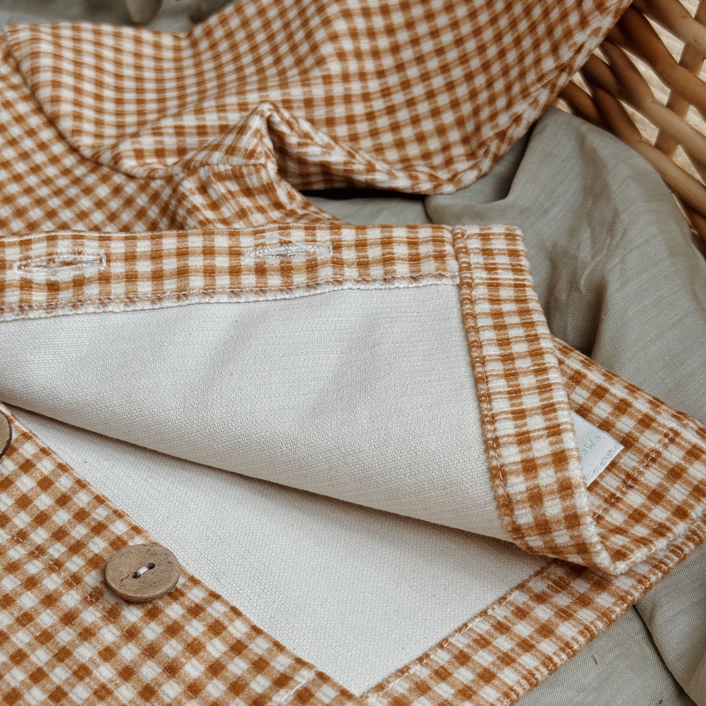 12M-8Y Neutral Thick Corduroy Mini Checkered Jacket Cozy and Stylish