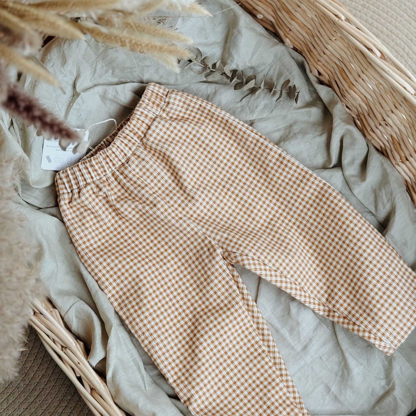12M-8Y Gender-Neutral Thick Corduroy Mini Checkered Pants with Two Back Pockets