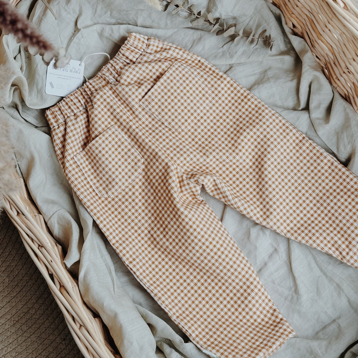 12M-8Y Gender-Neutral Thick Corduroy Mini Checkered Pants with Two Back Pockets