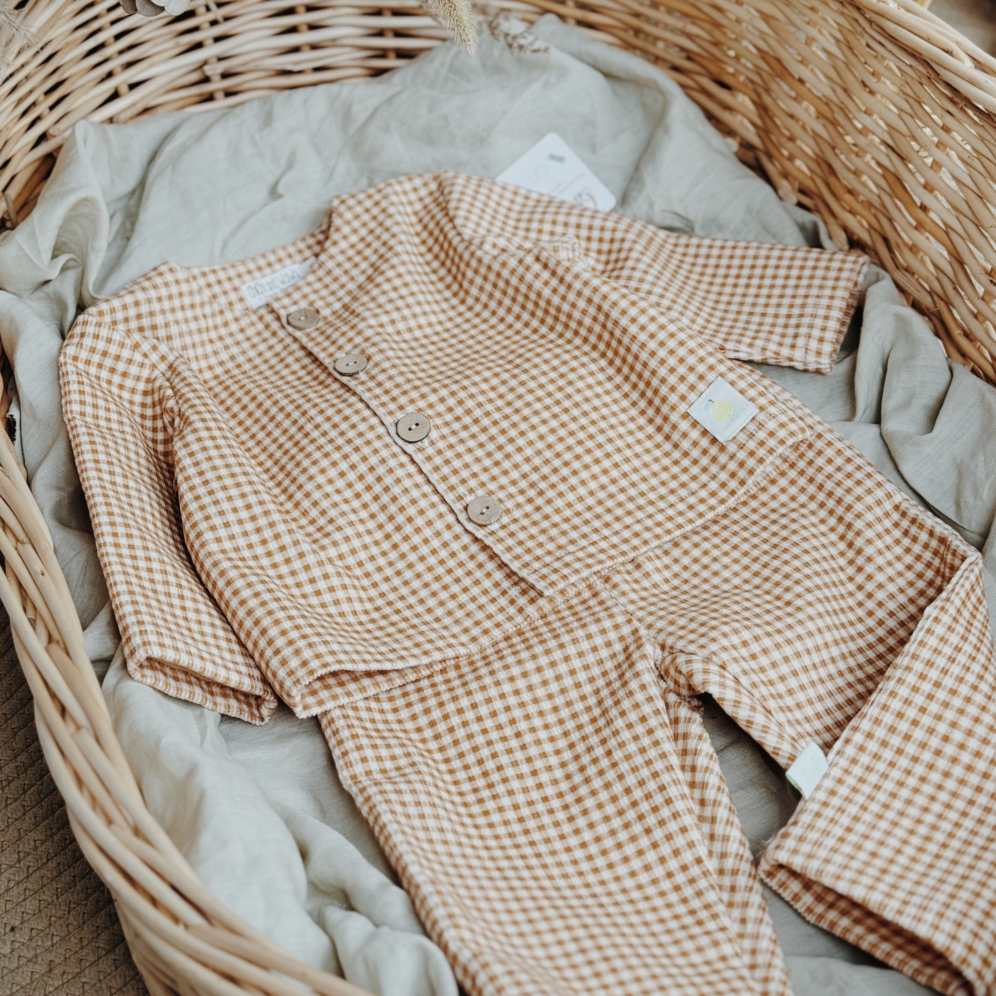 12M-8Y Neutral Thick Corduroy Mini Checkered Jacket Cozy and Stylish