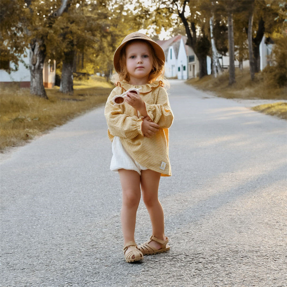 12M-8Y Organic Cotton Girl Ruffle Collar Long Sleeve T shirt