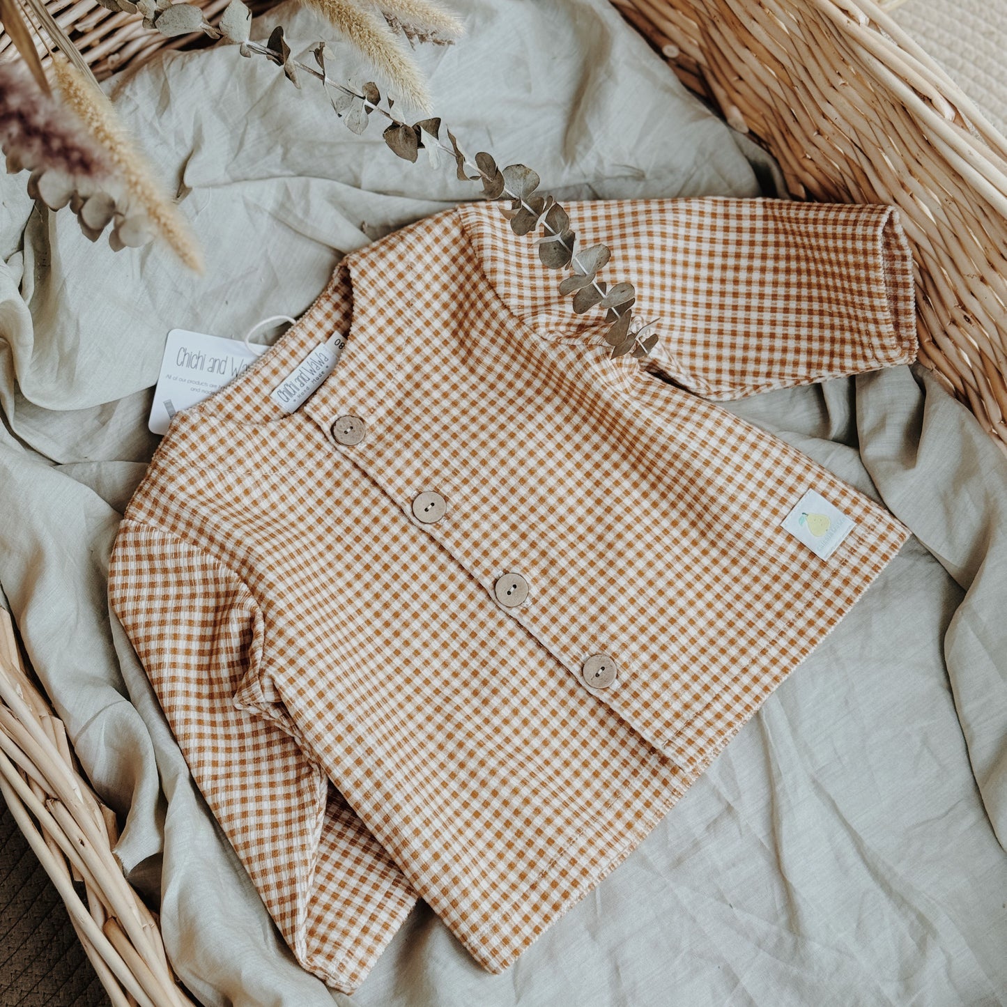 12M-8Y Neutral Thick Corduroy Mini Checkered Jacket Cozy and Stylish