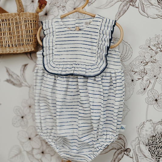 6M–3Y Gathered Ruffle Baby Romper | Breezy Stripes & Shared Moments
