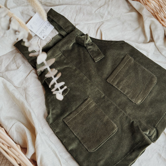 6M-8Y Adjustable Corduroy Overalls with Big Pockets – Olive Green & Chocolate