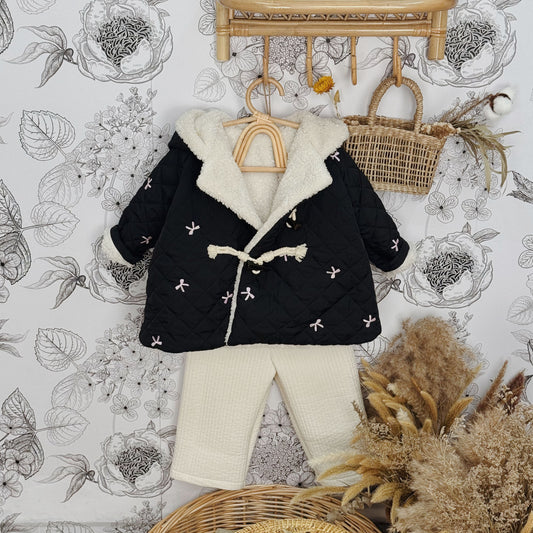 1-10Y Quilted Embroidered Elf Hooded Cotton Jacket
