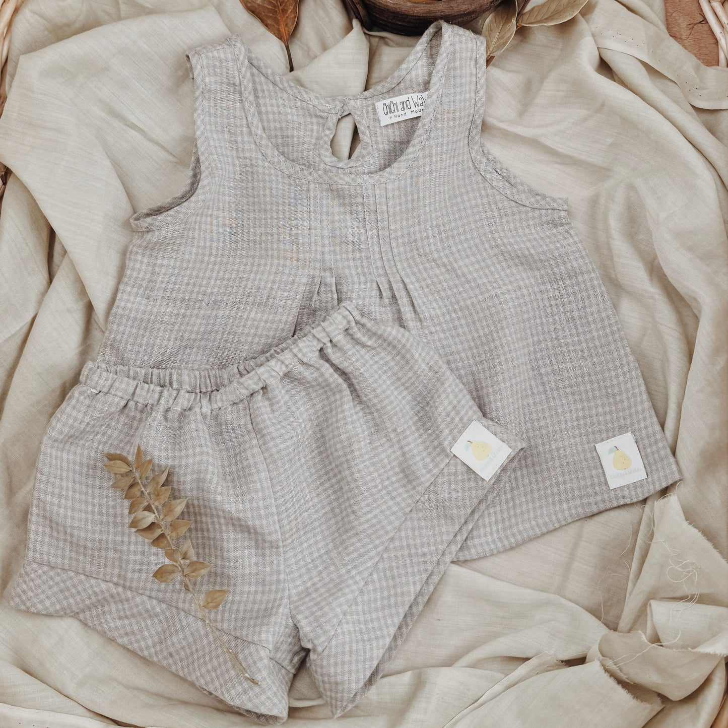 1-8Y Sleeveless Linen small checked sets
