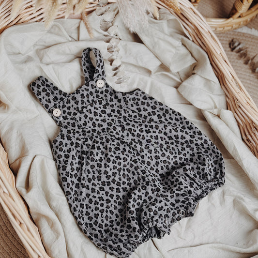 6M-6Y Cotton Canvas Leopard Print Overalls