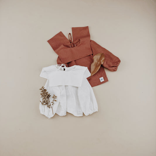 1-6Y Solid 100% Nature Linen Girl Blouse
