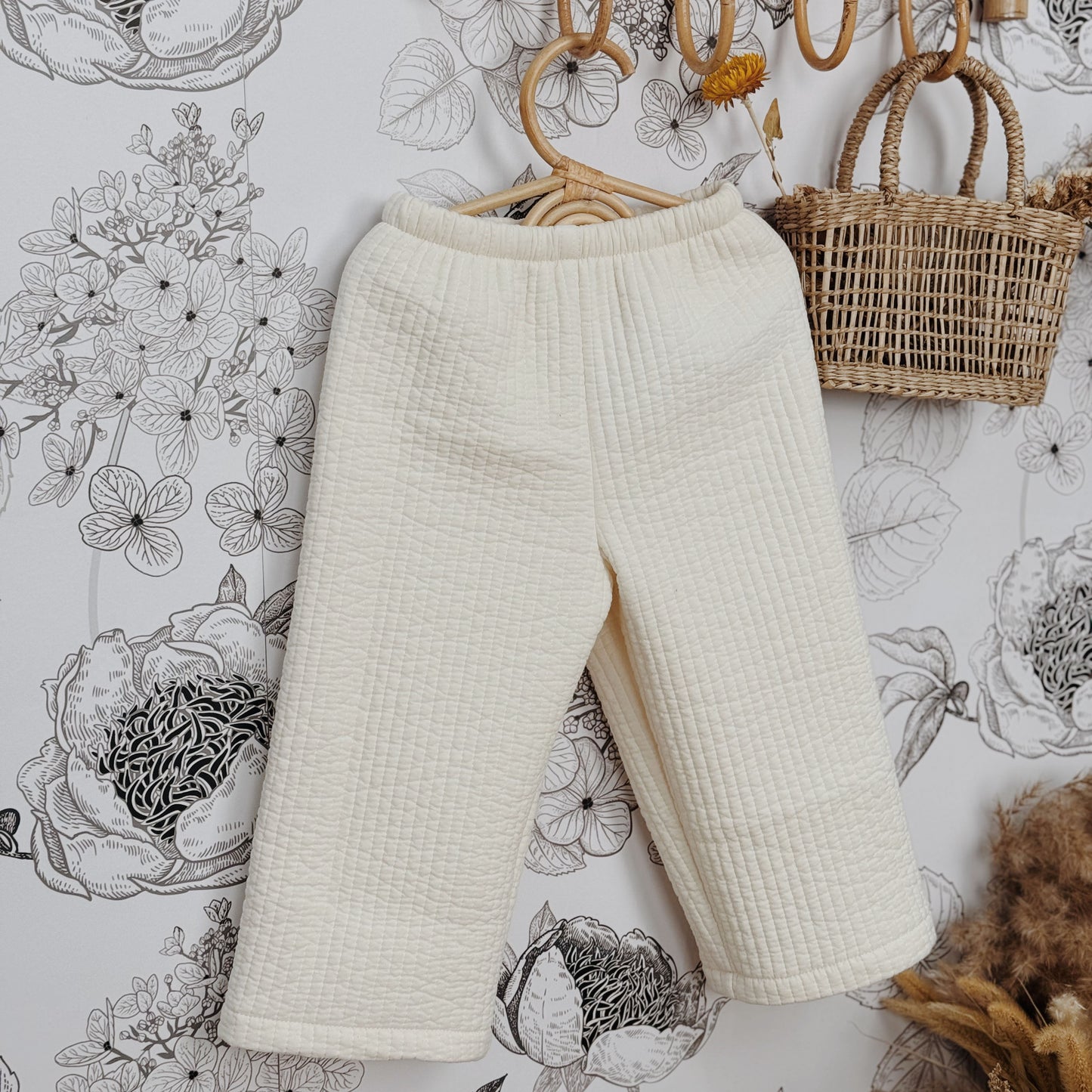 1-10Y Winter Thicken Wide-leg Pants Quilted Fabric
