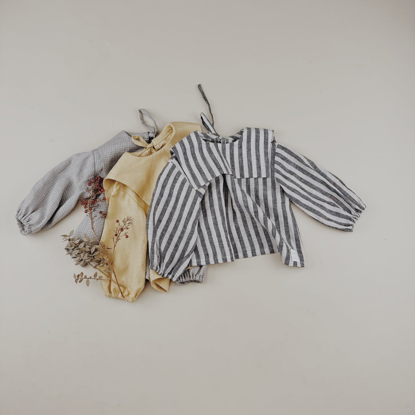 1-6Y Bold Strips Linen Sailor Blouse Long Sleeve