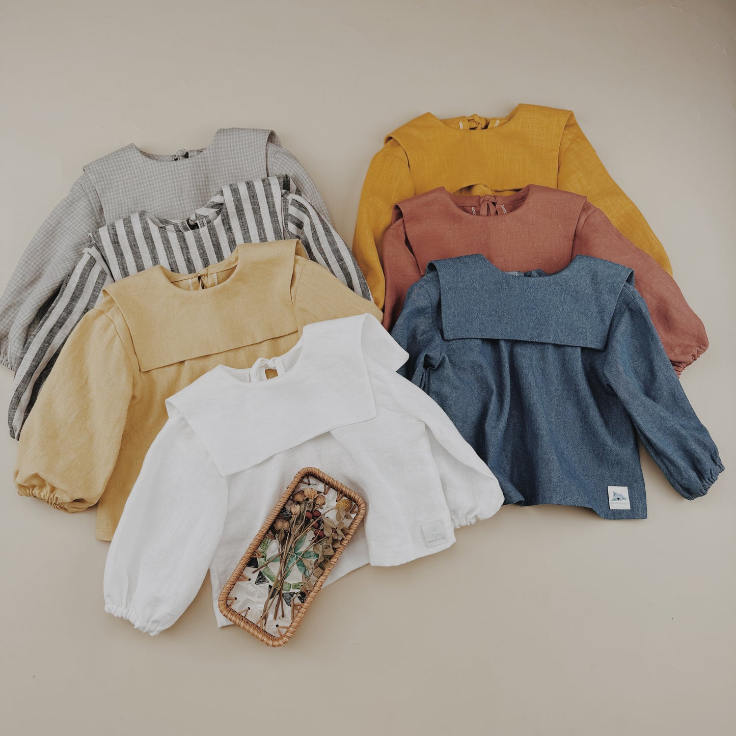 1-6Y Bold Strips Linen Sailor Blouse Long Sleeve
