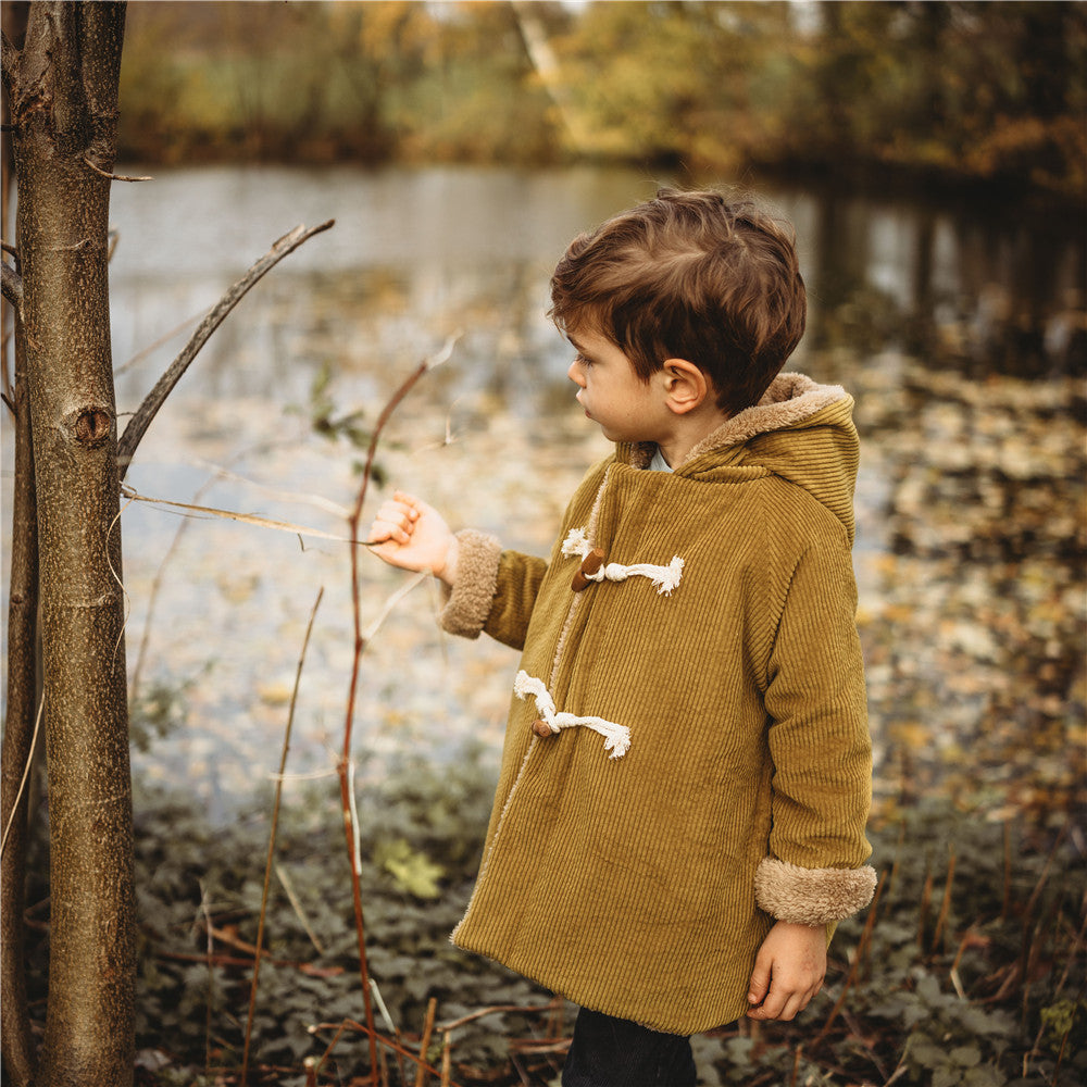 24M-10Y Corduroy & Coral Fleece Double-Layered Elf Hat Jacket