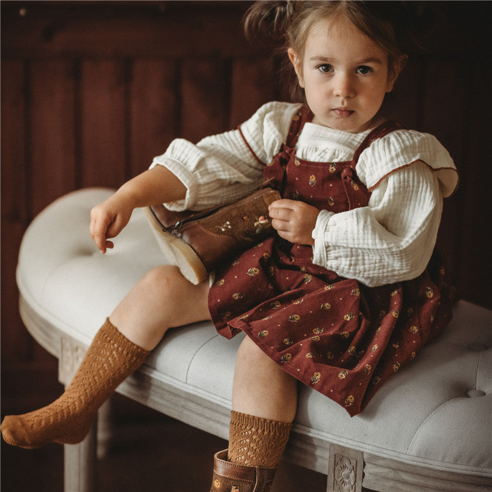 12M-8Y Floral Cotton Corduroy Suspender Dress