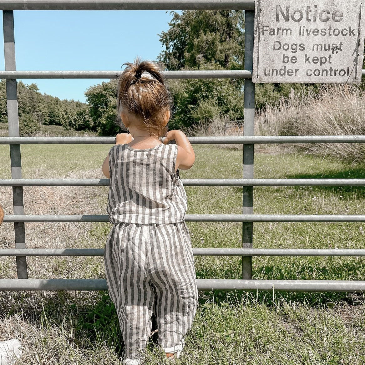 3M-10Y Top/Pants Order separately-Linen Bold Striped Vest and Pants