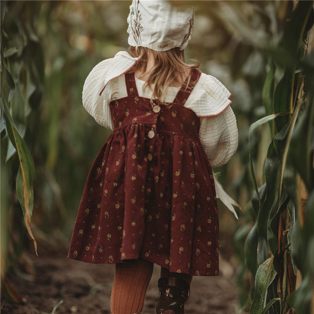 12M-8Y Floral Cotton Corduroy Suspender Dress
