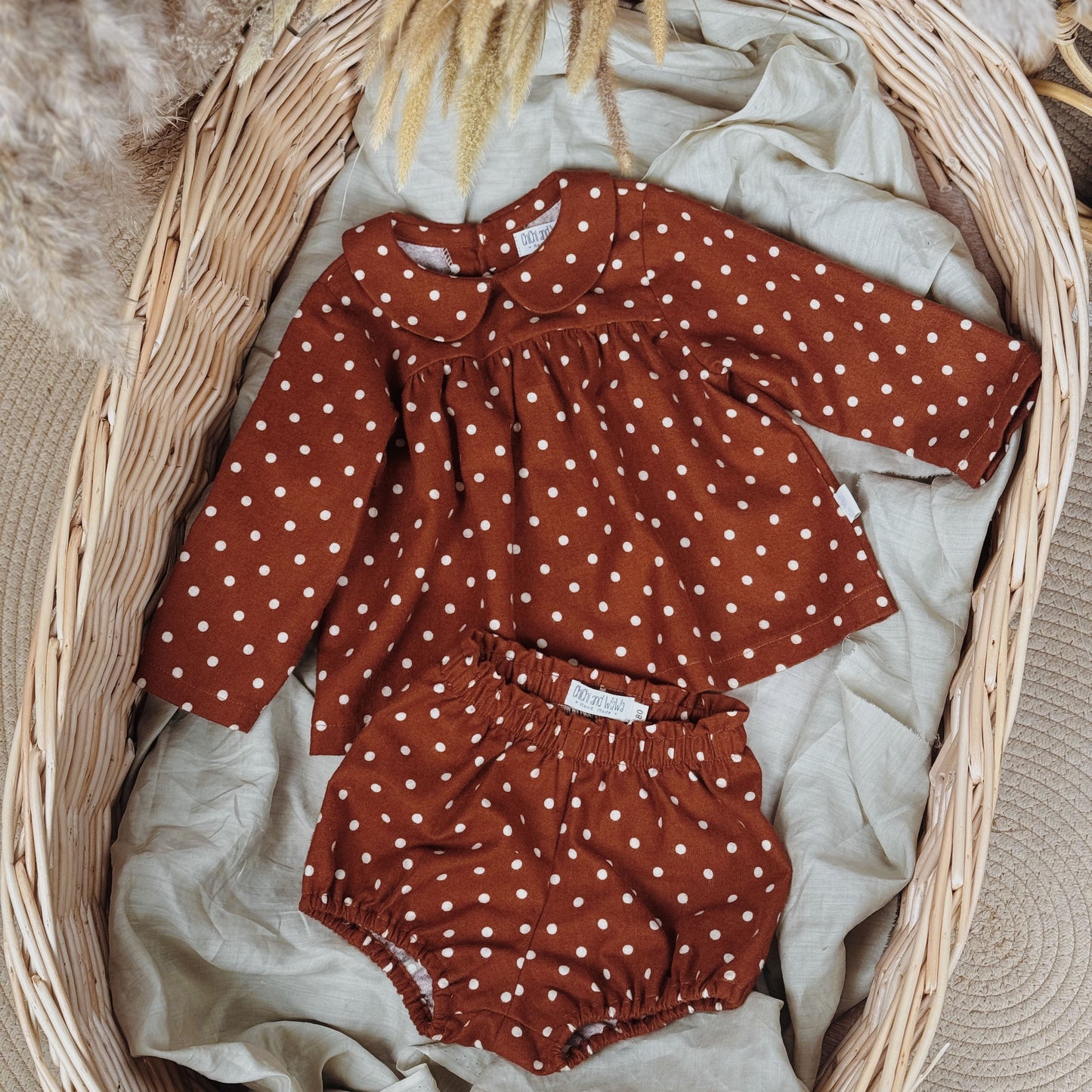9M-10Y Romantic Polka Dot Brushed Cotton Shirt & Bloomer