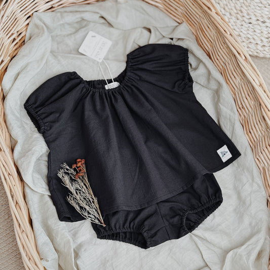9M–8Y Deep Grey Cotton Summer Set | Soft, Airy & Full of Subtle Charm