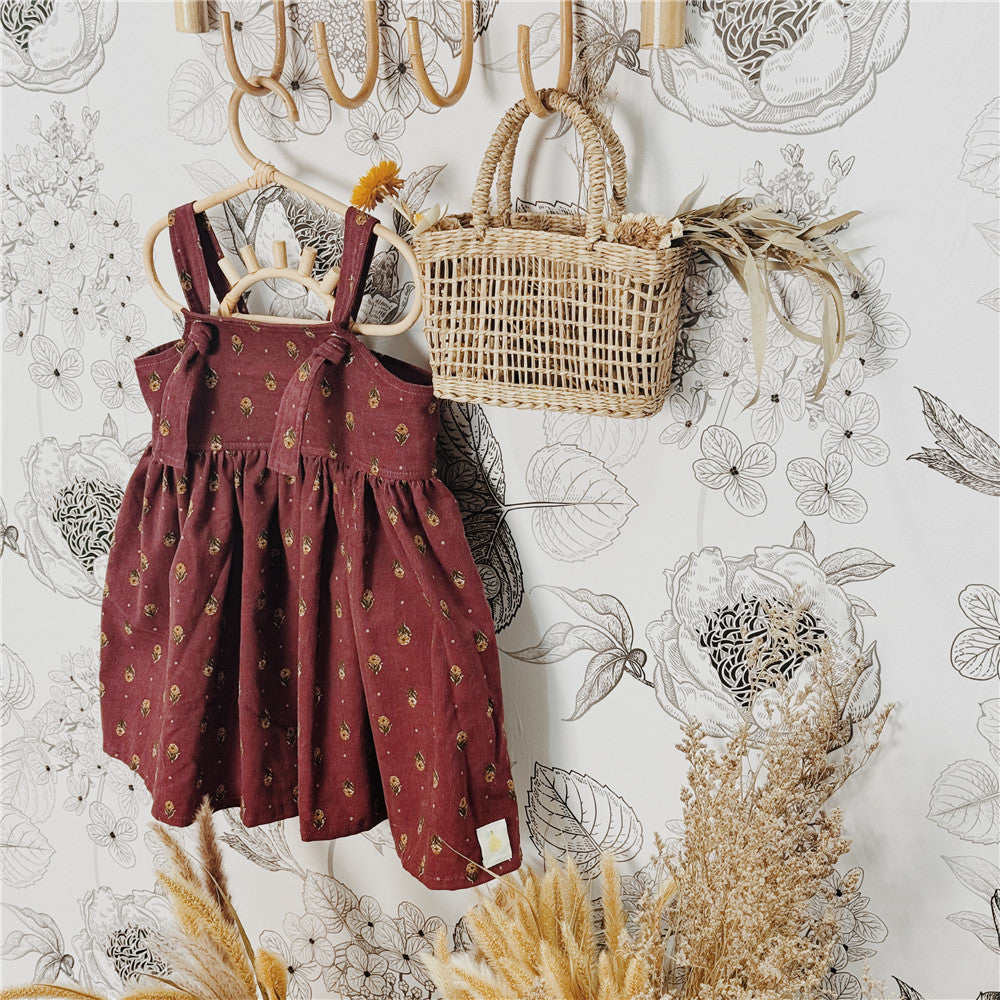 12M-8Y Floral Cotton Corduroy Suspender Dress