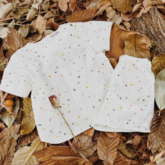 1-8Y Cotton-Linen Mini shaped triangles Pattern Tee Shorts