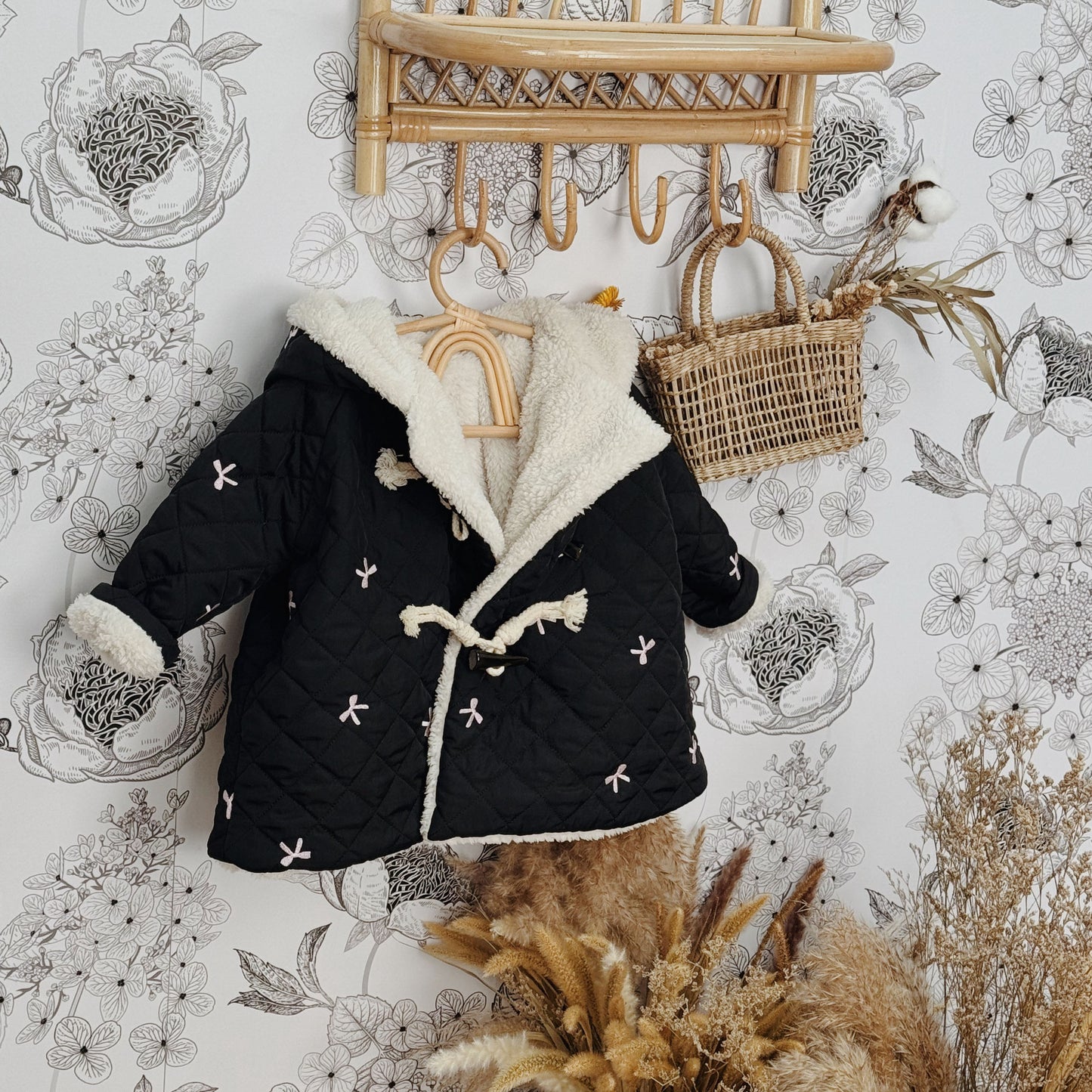 1-10Y Quilted Embroidered Elf Hooded Cotton Jacket