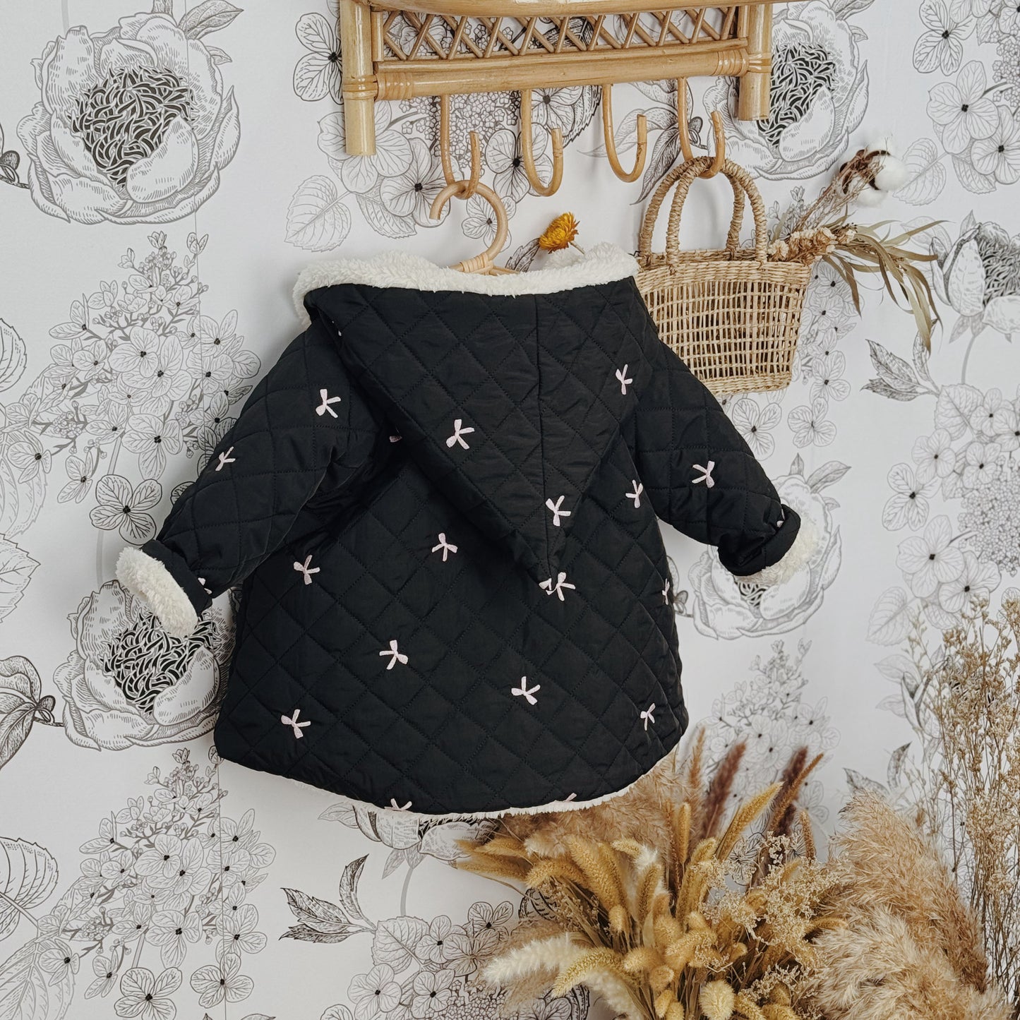 1-10Y Quilted Embroidered Elf Hooded Cotton Jacket