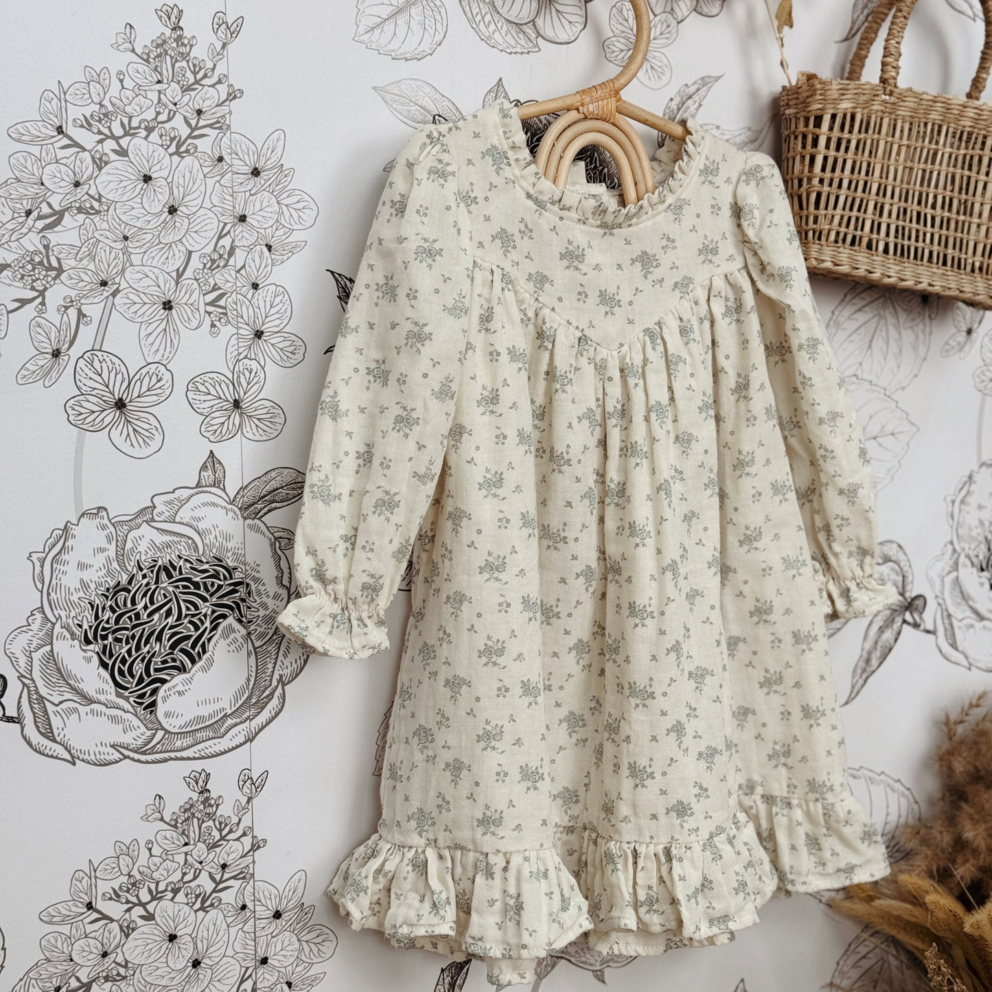 1-10Y Ultra-Soft Double Cotton Gauze Vintage Floral Dress