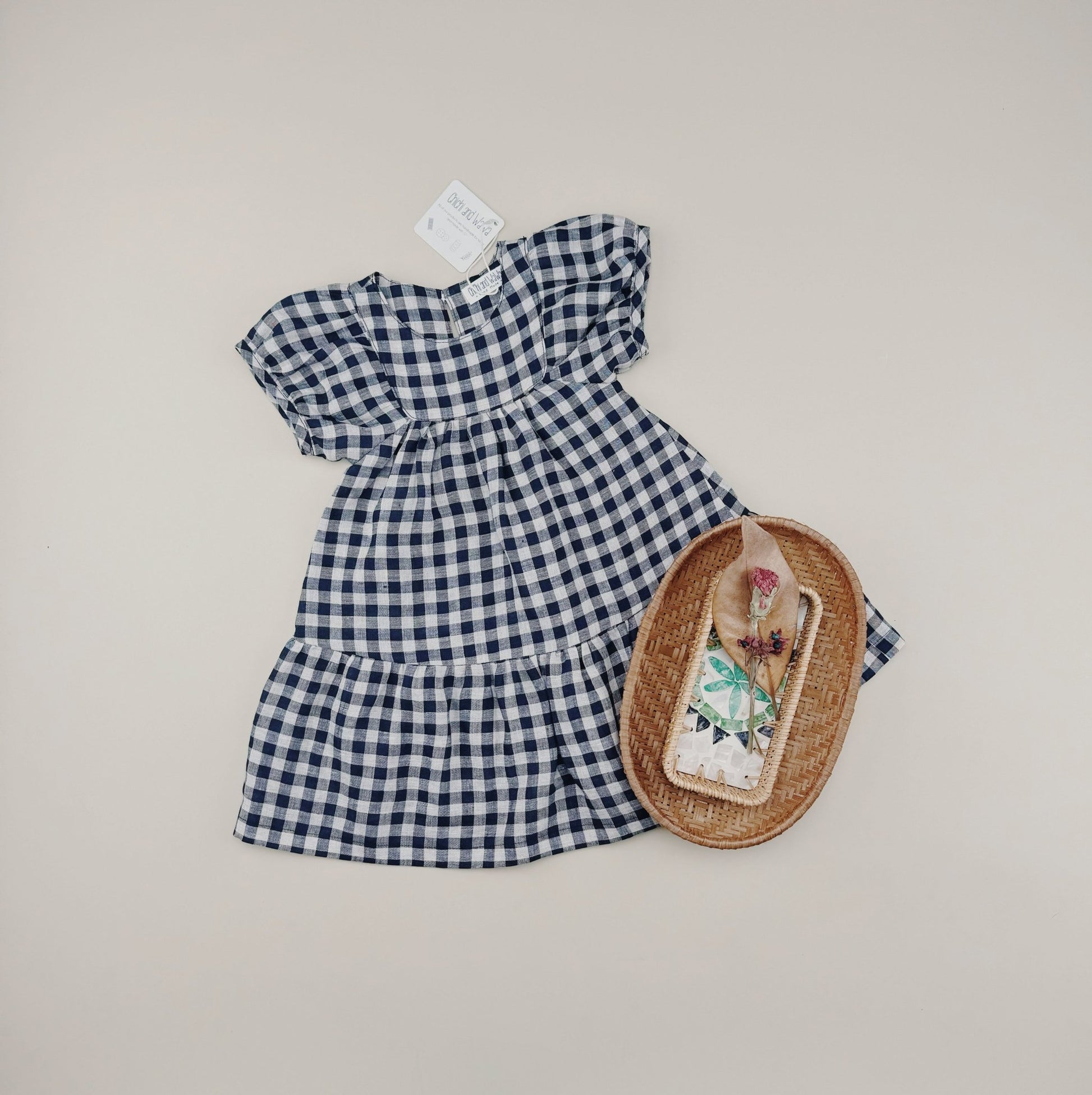 Blue Checked Linen Dress - Chichi and Wawa