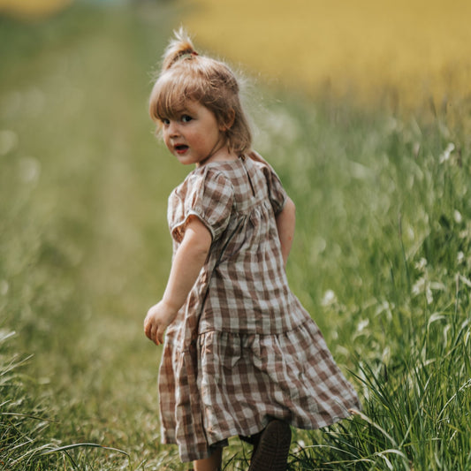 Brown Checked Linen Dress - Chichi and Wawa