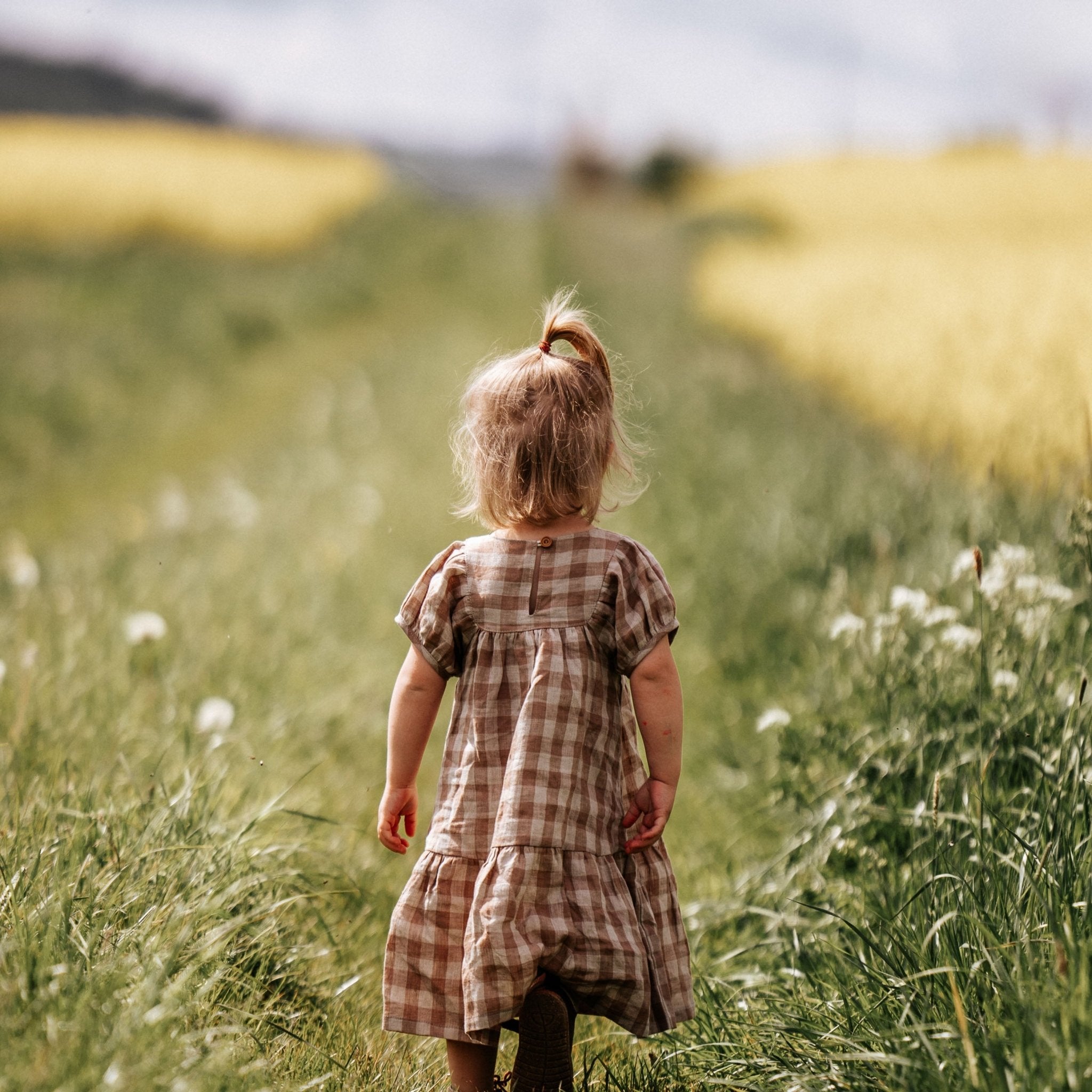 Brown Checked Linen Dress - Chichi and Wawa