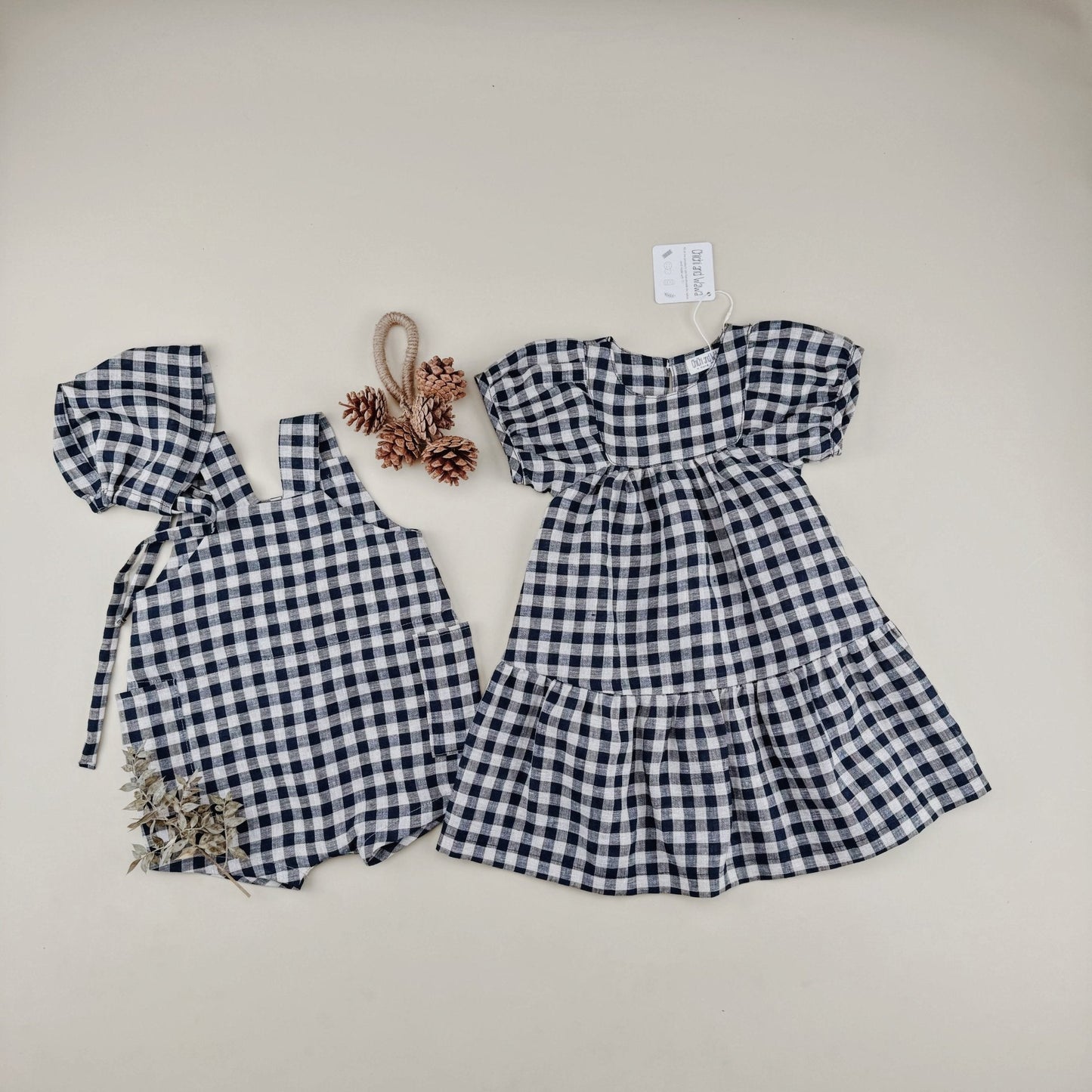 Brown Checked Linen Dress - Chichi and Wawa