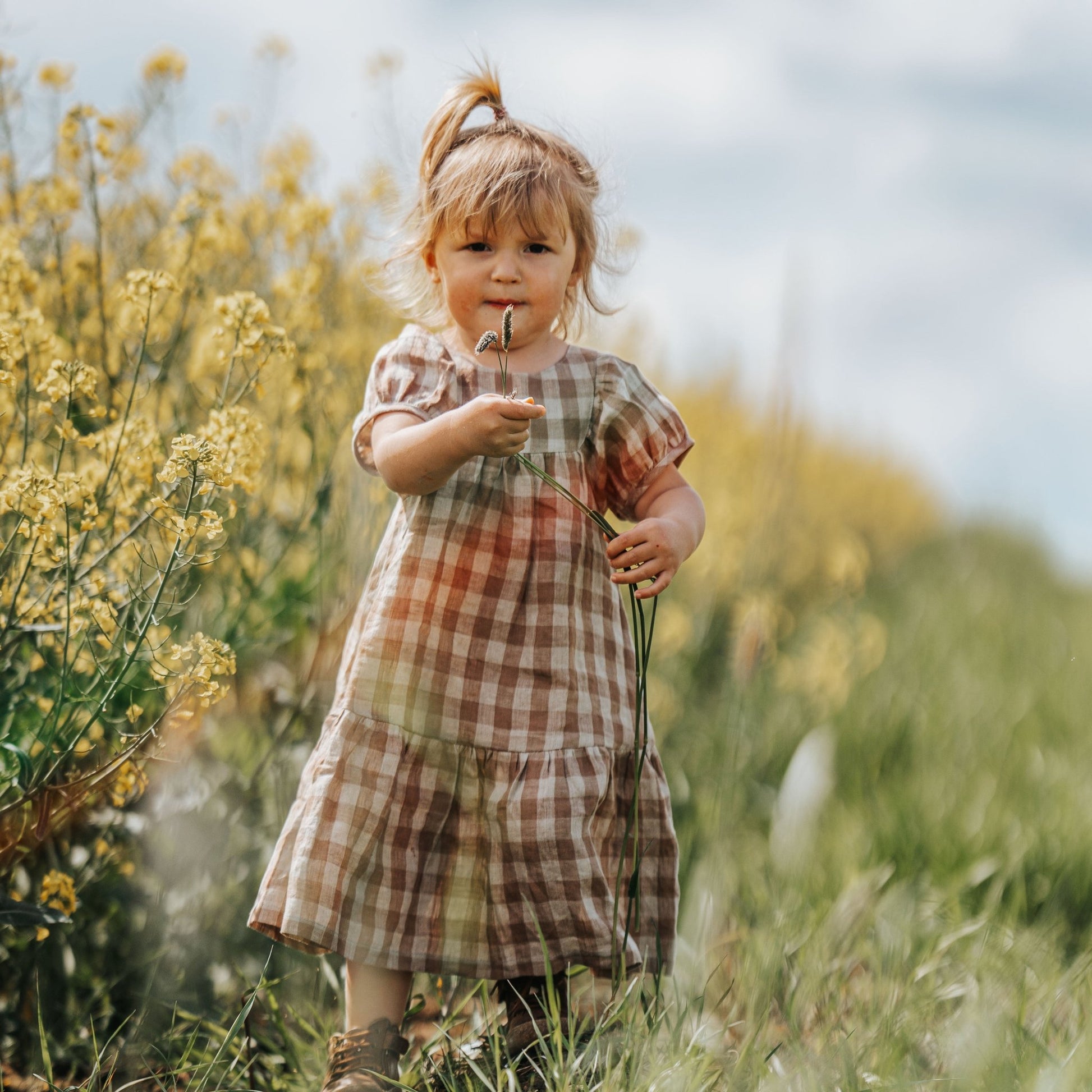 Brown Checked Linen Dress - Chichi and Wawa