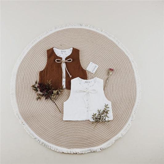 Brown/White Linen Vest - Chichi and Wawa