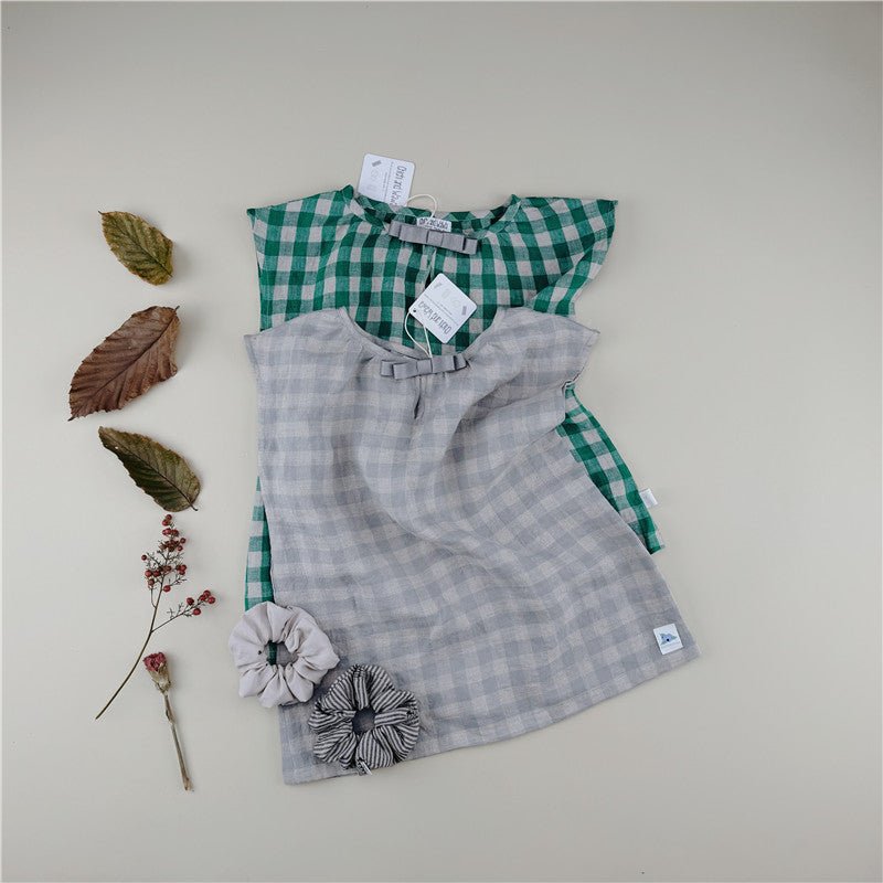 Checked Linen Dress For Summer 3-12Y Kids - Chichi and Wawa
