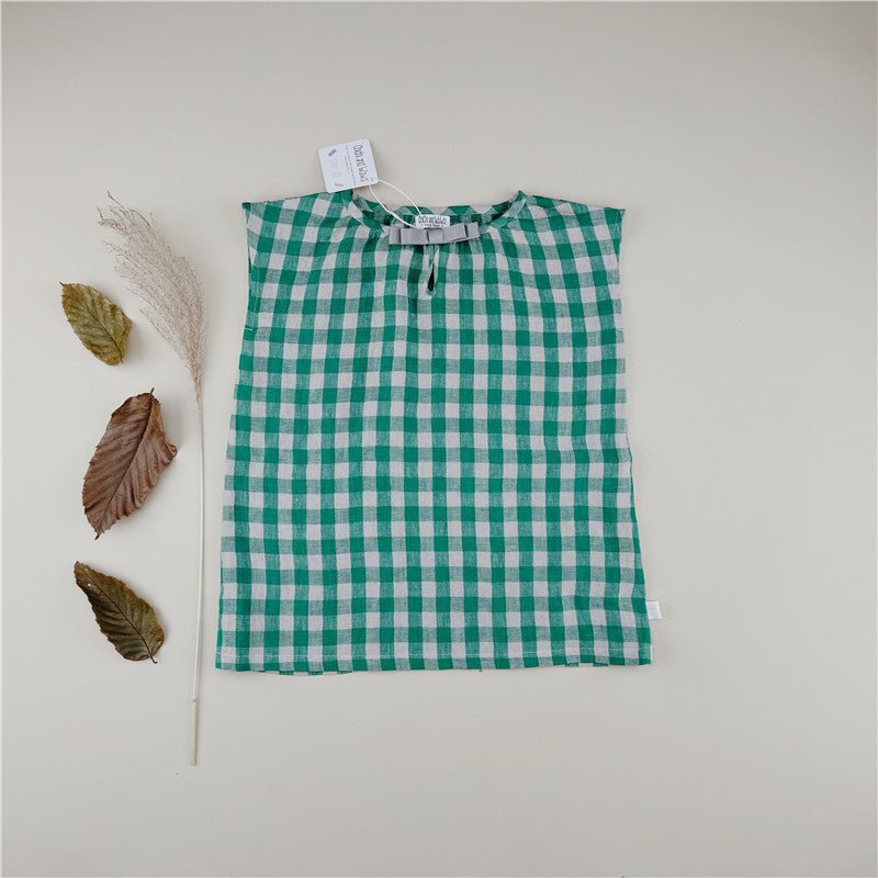 Checked Linen Dress For Summer 3-12Y Kids - Chichi and Wawa
