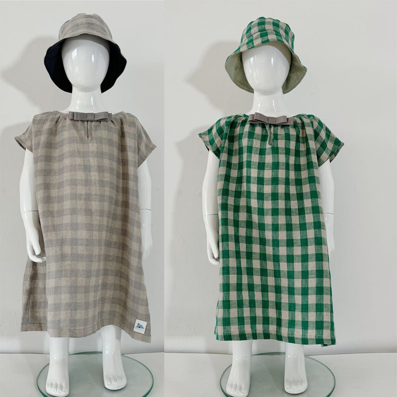 Checked Linen Dress For Summer 3-12Y Kids - Chichi and Wawa