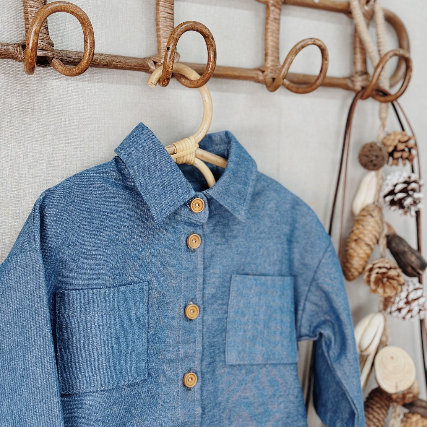 1-10Y Neutral Denim Long Sleeve Shirt