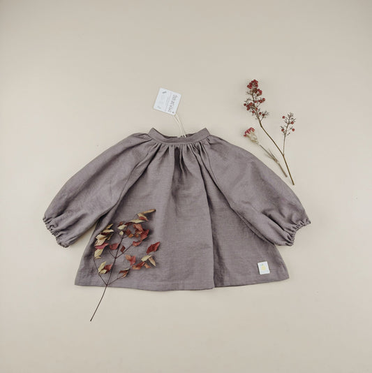 Gray Linen Vintage Long Sleeve Blouse - Chichi and Wawa