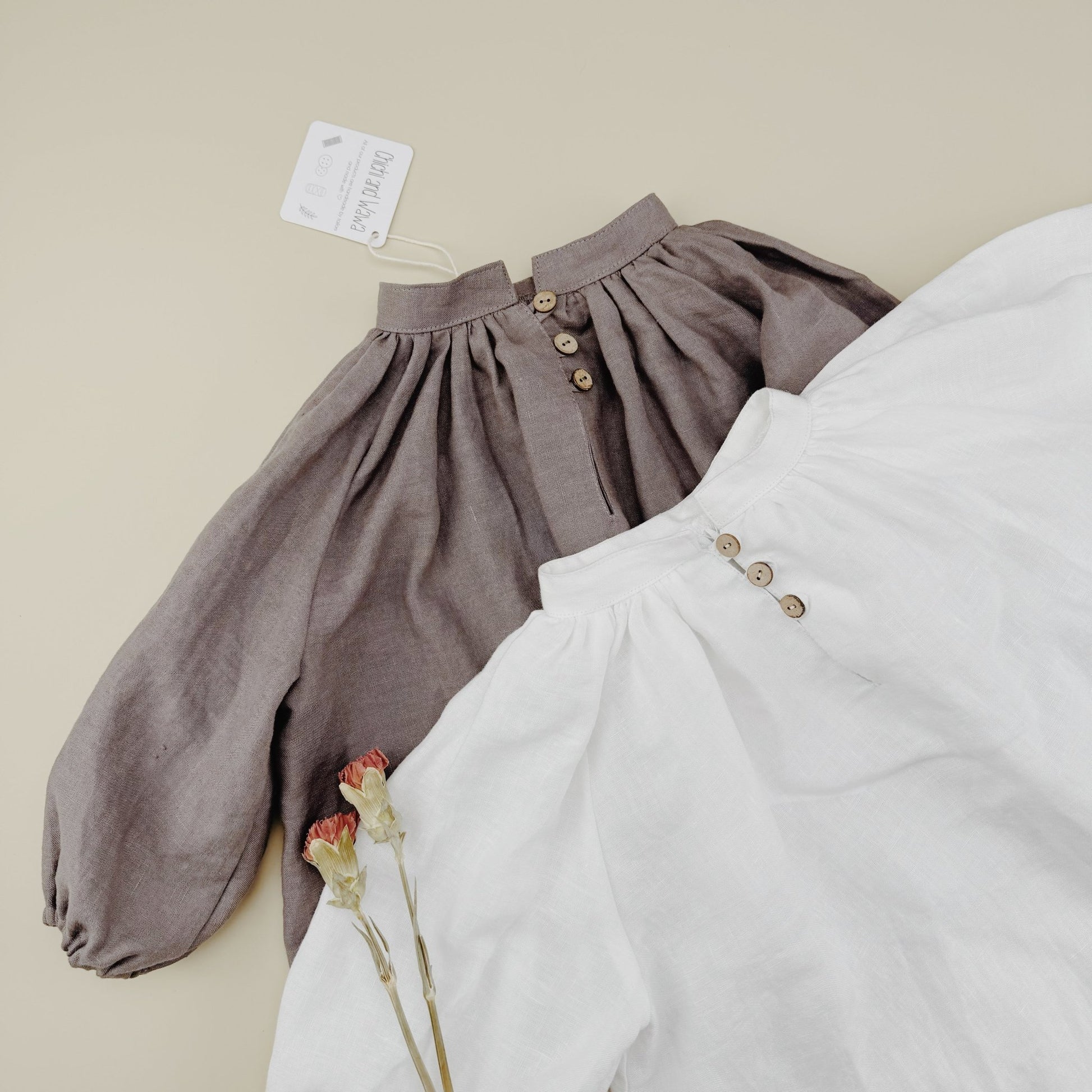 Gray Linen Vintage Long Sleeve Blouse - Chichi and Wawa