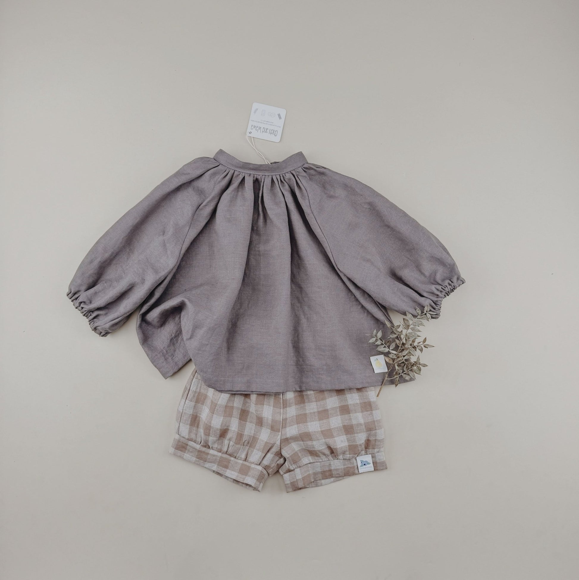 Gray Linen Vintage Long Sleeve Blouse - Chichi and Wawa