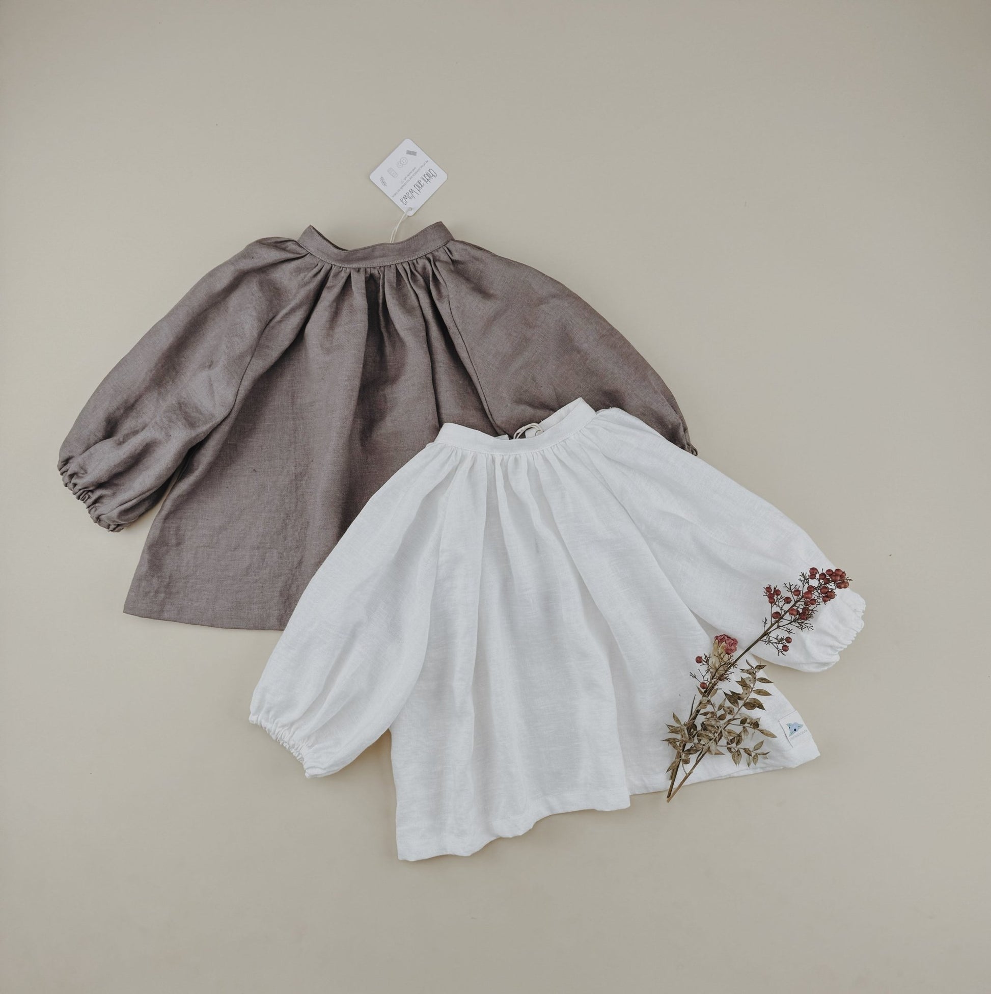 Gray Linen Vintage Long Sleeve Blouse - Chichi and Wawa